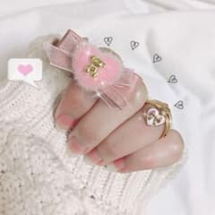 ふわもこハートのリボンリング セット 指輪 ハンドメイド ピンク ゆめかわ 量産のサムネイル
