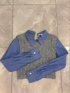 【超美品】ZARA ケーブルニットベスト 重ね着風シャツ