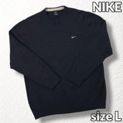 極美品【NIKE GOLF】ゴルフ セーター ウール100% 刺繍ロゴ 黒系 L
