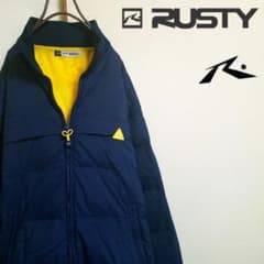 古着★RUSTY／ラスティ ワンポイントロゴ 中綿ジャケット／紺色／M sizeのサムネイル