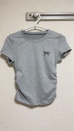 リボン刺繍 クロップド丈 半袖Tシャツ グレーのサムネイル