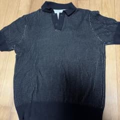 ZARA ニットポロシャツ 半袖 総柄 ブラック M サマーニットのサムネイル