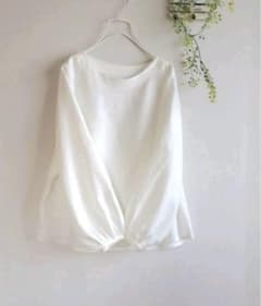 【美品】白　ホワイトブラウス　リネン100%長袖　ボートネック M〜Lサイズ相当