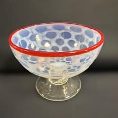 氷コップ 市松模様 縁赤 大正・昭和初期 レトロ骨董品 希少】大正ロマン 氷コップ 赤縁水玉文碗形氷コップ和ガラス