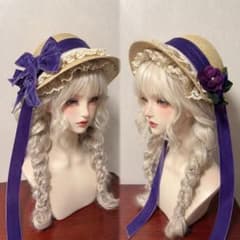 ロリータ 麦わら帽子 カンカン帽 パープルリボン ロリータ 麦わら帽子 カンカン帽 パープルリボン - メルカリ