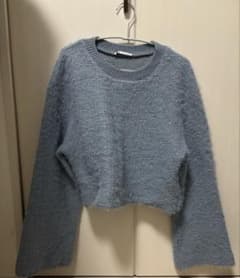 ZARA シャギーニット クロップド丈 ブルーのサムネイル