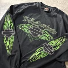 mx6様専用00s ハーレーダビッドソン Tシャツ ロンT グリーン フレイム