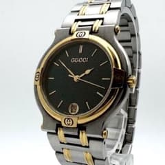 極美品✨稼働 GUCCI 9000M ブラック文字盤 コンビ デイト クォーツ 