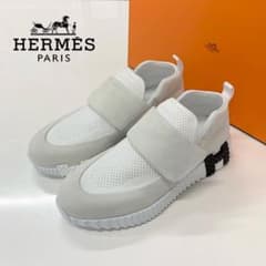 未使用 エルメス H スエード ファブリック ベルクロ スニーカー 