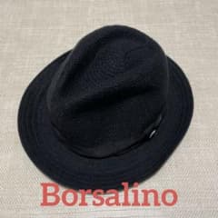 極美品]Borsalino ボルサリーノ ストローハット 麦わら帽子 ブラック