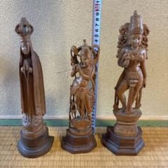 木彫り 置物 3体セット 民芸品 仏像 彫刻のサムネイル