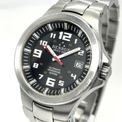 稼働品✨BENRUS BR005 自動巻き 約40mm ブラック文字盤 デイト付 