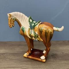 4F 美品 中国伝統工芸 唐三彩 馬の置物 洛陽市美術陶磁工場製 縁起物