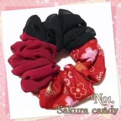 NO1.和柄シンプルシュシュ【赤×黒】のサムネイル