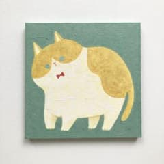 赤の蝶ネクタイの茶トラ猫　アクリル画　テクスチャーアート　原画のサムネイル