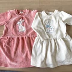 コンビミニ うさぎワンピース80、90サイズピンク、白色のサムネイル