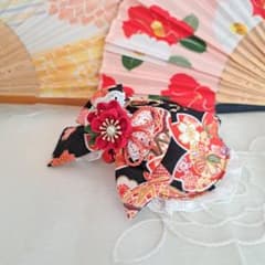 和風つまみ細工(黒②)わんちゃん猫ちゃん用襟付き首輪 - メルカリ