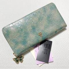 未使用ANNA SUIラウンドジップ長財布 エメラルド バタフライチャーム 