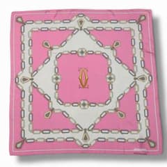 希少 タグ付 カルティエ シルクスカーフ 大判 チェーン柄 ピンク