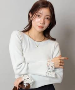 新作新品未使用タグ付Apuweiser-richeレース袖ニット♡ラベンダー デコルテエンブロイダリー5分袖ニット（ニット/セーター）｜Apuweiser