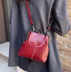 ボルドー がま口 ショルダーバッグ 2way ハンドバッグ ミニバッグ