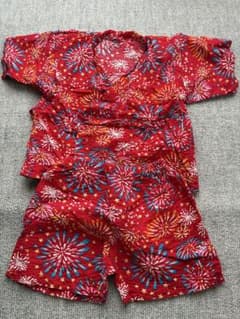 ベビー甚平 90cm 赤 花火柄 日本製のサムネイル