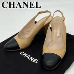 CHANEL パンプス ヒール 靴 ゴールドロゴ金具 バイカラー 22cm相当 CHANEL パンプス ヒール 靴 ゴールドロゴ金具 バイカラー 22cm相当