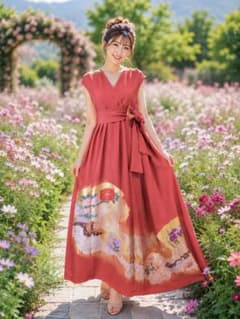 ゆの☆様専用品です。振袖着物リメイクワンピース正絹着丈134センチ