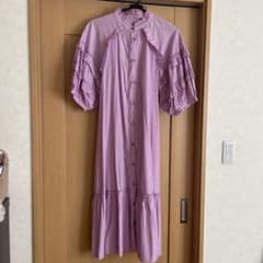 &LOVE CLOSET 半袖シャツワンピース L/LL 紫と白ストライプのサムネイル