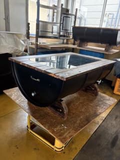 【特価】通常より5,000円引き　ドラム缶ガラステーブル　給油口（小タイプ） 特価】通常より5,000円引き ドラム缶ガラステーブル 給油口（小タイプ