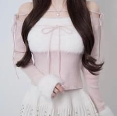 lumignon Ribbon bust fluffy tops pink - メルカリ