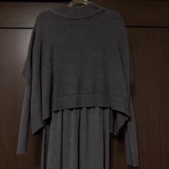 ニットベスト＆ワンピース レイヤードセット リボン ダークグレー