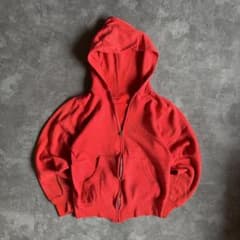 70s~ 빈티지 스웨트 Zip 파커 레드 S 무지 알루미늄 YKK