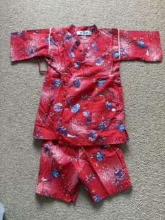 子供用甚平 赤色 巾着柄 上下セット 5-6才用のサムネイル