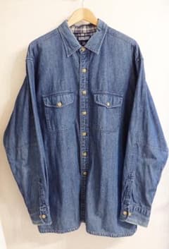 90s LANDS' END デニムシャツ ライニング 裏地チェック XL