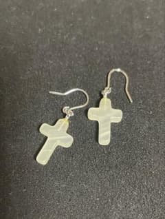 クロスモチーフ 天然石 ピアス フックタイプ