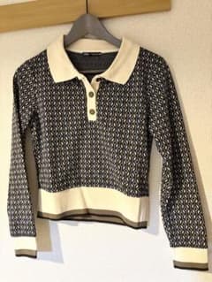 ZARA 幾何学模様 ポロニット 長袖のサムネイル