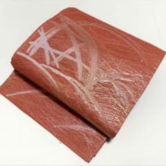 A 夏物 露草模様 銀糸 ピンク色系 絽 紗 薄物 正絹 全通 袋帯 O68