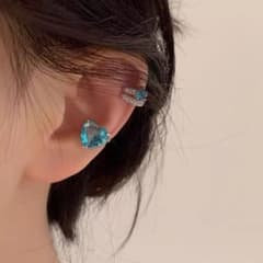 신품 하트 라이트 블루 비쥬 이어 커프스 2점 실버 귀구멍 불필요 소형 액세서리