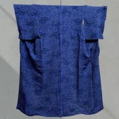 袷 藍染 花柄 小紋 縮緬 ちりめん 着物のサムネイル