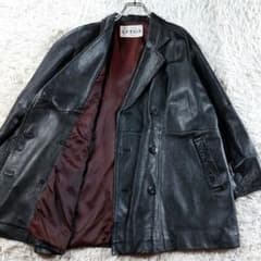 大きめ 裏地派手色 ラムレザーダブルブレストジャケット ミドル丈