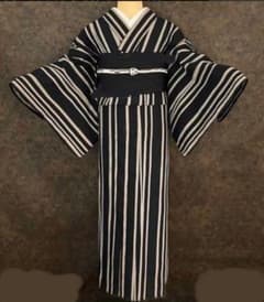 □最高級しじら織浴衣 波縞黒□反物染め抜きの抜染□着物着用可□涼し