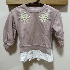 キッズ 100サイズ 長袖カットソー 刺繍デザイン 裾レースのサムネイル