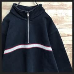 16AW Supreme】ワンポイントロゴ ハーフジップ 紺/白 トレーナー 