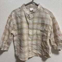 チェック柄 バンドカラーシャツ ベージュ系のサムネイル