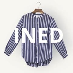 INED イネド ストライプ柄 バンドカラーシャツ 長袖のサムネイル