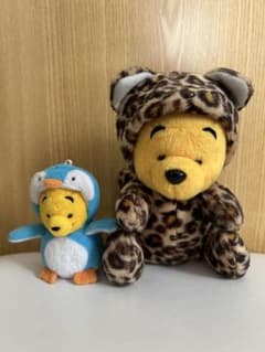 【レトロ】くまのプーさん ペンギン・ヒョウ柄 着ぐるみ　ぬいぐるみ　2体セットのサムネイル