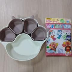 ベビー 肉球型 プレート 小鉢セット　開封済みアンパンマン使いきりエプロン3枚のサムネイル