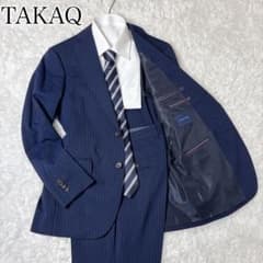 TAKAQ セットアップ スーツ ネイビー ストライプ ウォッシャブル