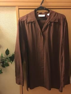 Vintage シルクシャツ ブラウン オープンカラーのサムネイル